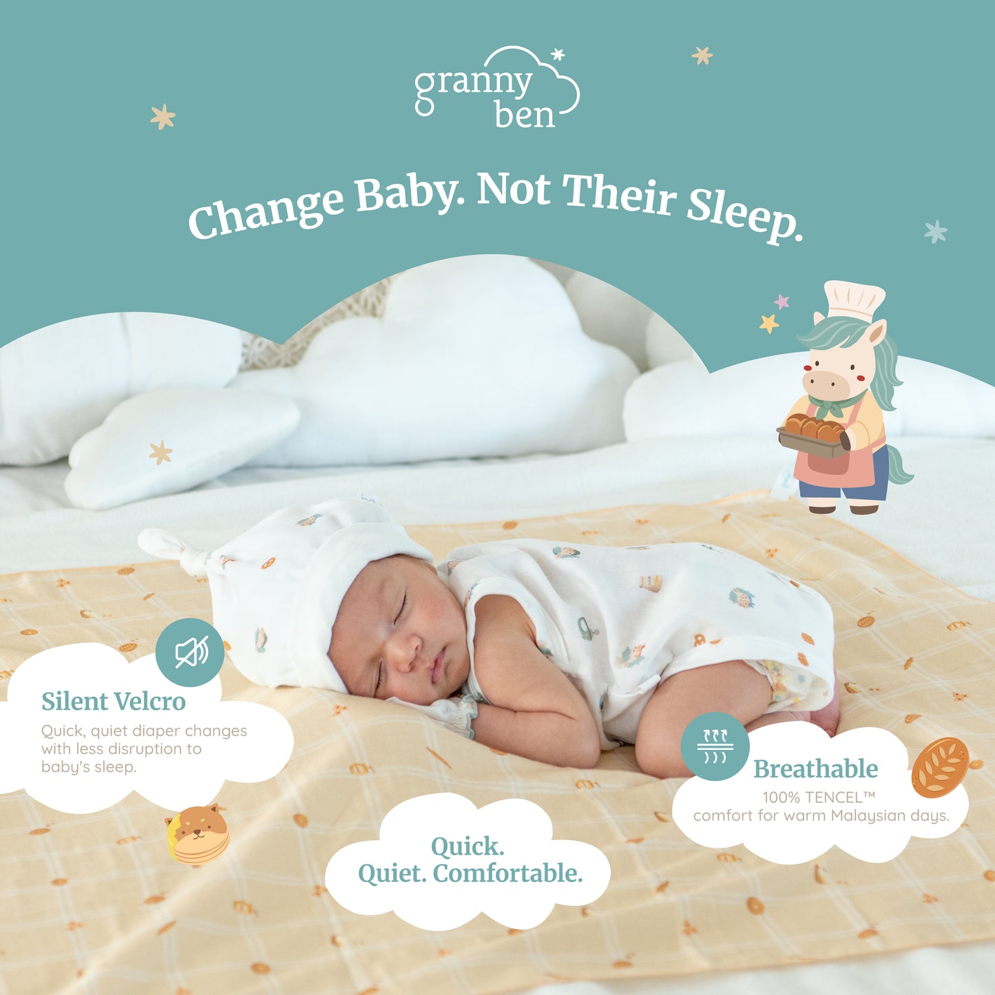 [NEW] Granny Ben TENCEL Snap and Sleep Bodysuit Little Oven Collection